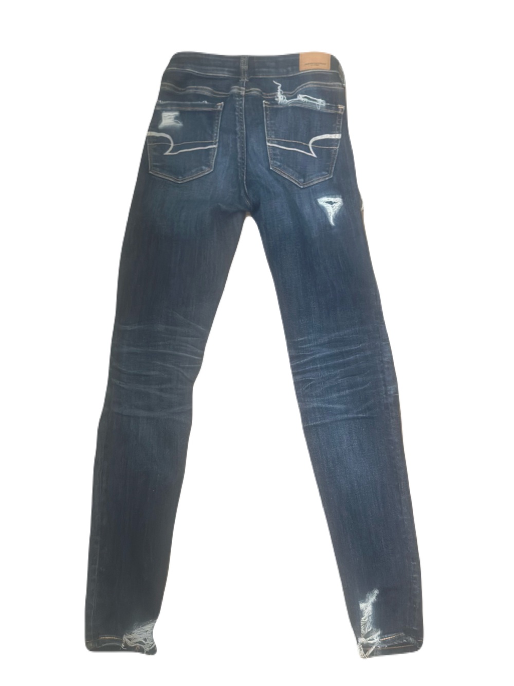 American Eagle Outfitters Women's Distressed Dark Blue High Rise Skinny Jeans - Picture 2 of 4